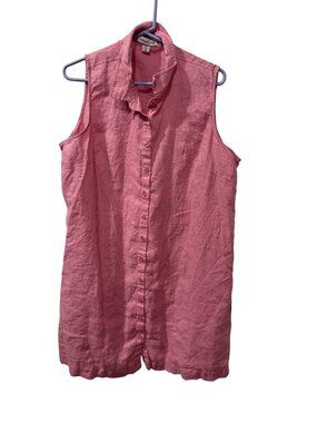 Coldwater Creek Womens Pink Shirt Dress 100% Linen Button-Down Top Size 18W